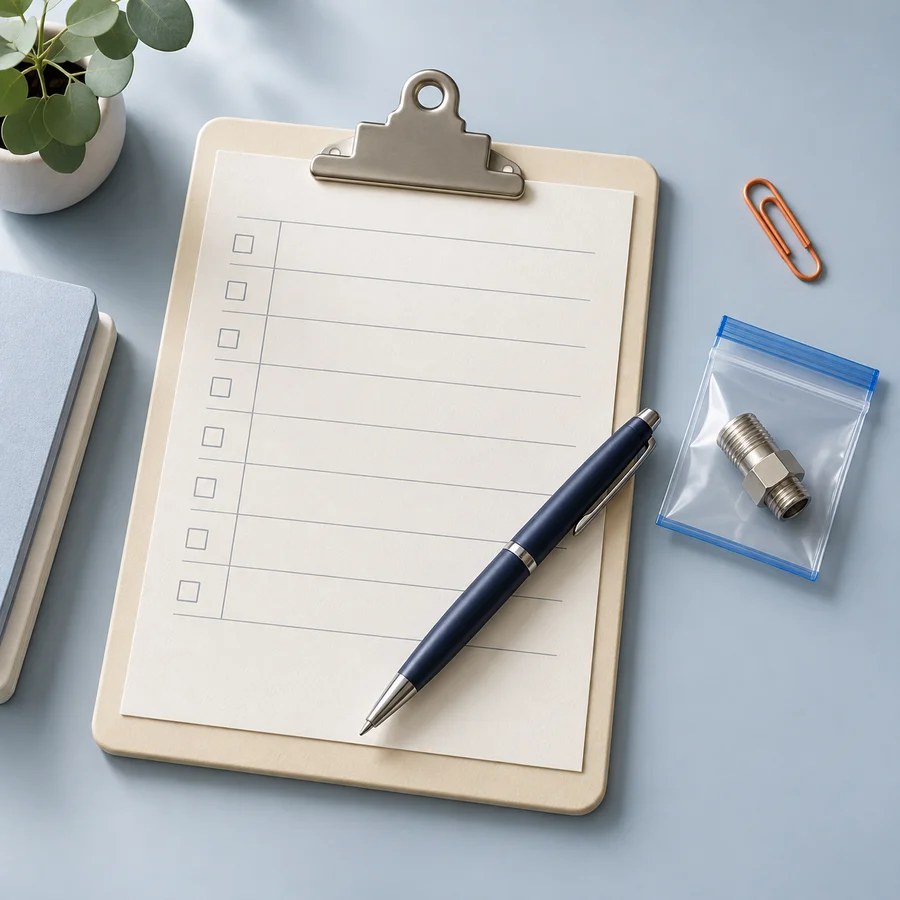 Illustration of a parts reference sheet and sample component for inquiry preparation
