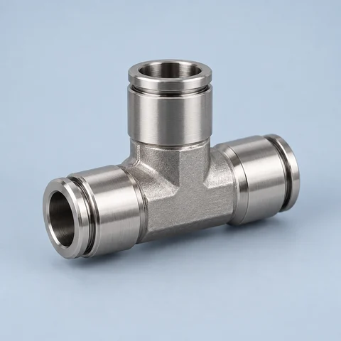 Category illustration of an all-metal stainless pneumatic tee fitting