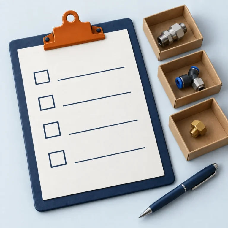 Illustration of a blank purchasing checklist, sample trays and a pen