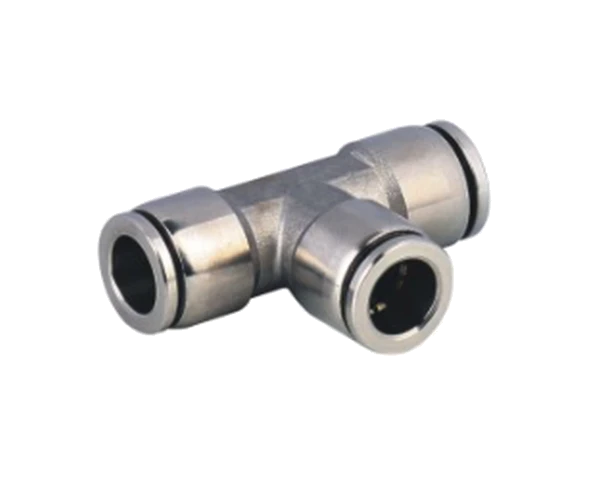Stainless steel T-shaped pneumatic fitting, catalogue family reference